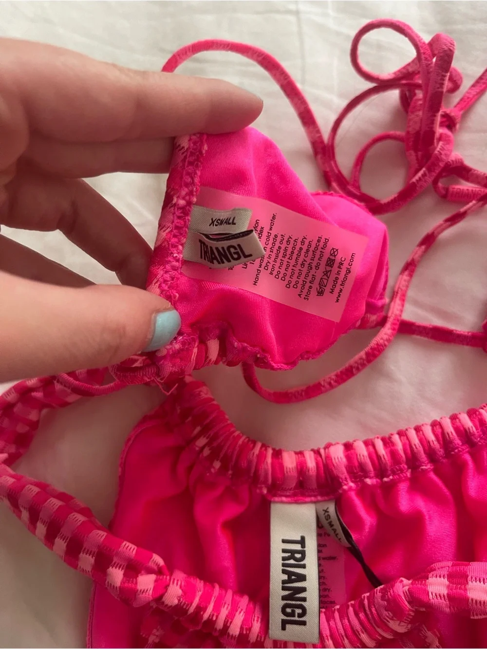 triangl swimwear Hot Pink Gingham Tie-Side Triangle Bikini NWT
